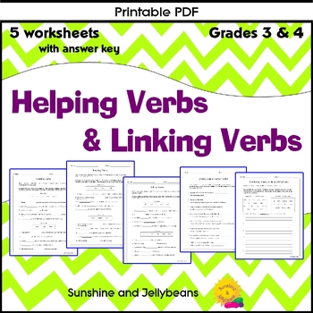Preview of Linking Verbs & Helping Verbs - 5 worksheets & answer key - Grades 3-4 - CCSS