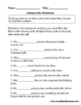 linking verbs practice worksheet by kristy houle tpt