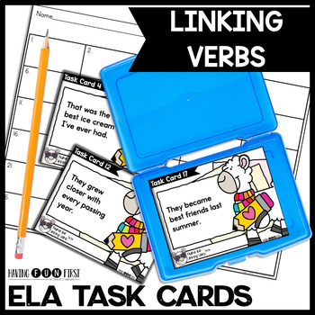 Preview of Linking Verbs Task Cards Activity Spring Literacy Grammar Center
