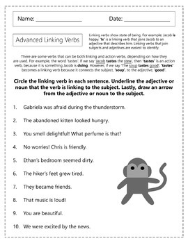 linking verbs worksheets by homework hut teachers pay teachers