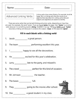 Linking Verbs Worksheets by Homework Hut | Teachers Pay Teachers