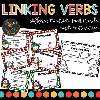 Preview of Linking and Helping Verbs Task Cards | Literacy Activities | Winter Activities