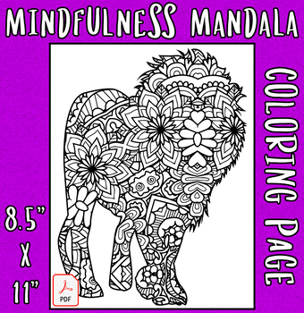 Lion Animal Mandalas Coloring Page A17 | Mindfulness Coloring Pages For  Kids PDF