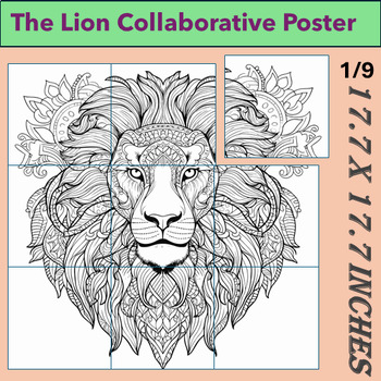 Preview of Lion Collaborative Coloring Poster For Kids And Adults - Animal Coloring Book
