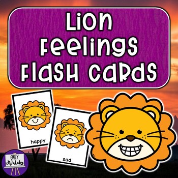 Preview of Lion Feelings Flash Cards - Zoo Animal, Safari Emotions for PreK, Kinder, SPED