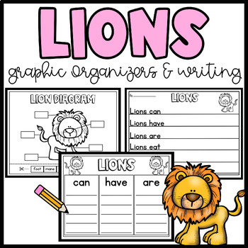 Preview of Lion Graphic Organizers-Writing-Labeling Parts of a Lion-All About Animals Lion