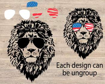 Download Lion Head Usa Flag Glasses Silhouette Svg Wild Animal African King Zoo 853s