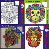 Lion Head Zentangle Mandala Collaborative Coloring Posters