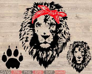 Download Lion Head Whit Bandana Silhouette Svg Clipart Wild Animal African King Zoo 850s