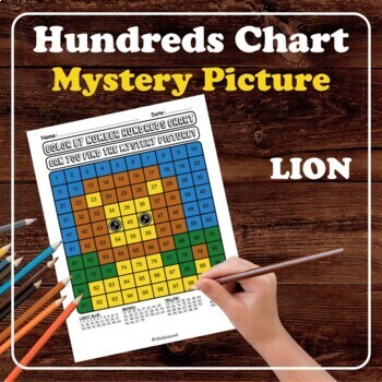 Preview of Lion Hundreds Chart Mystery Picture No Prep Place Value Color by Number