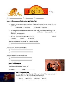 The Lion King Ecology Science Worksheet Answer Key