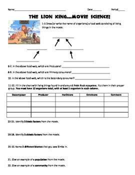 Lion King Worksheet Answer Key