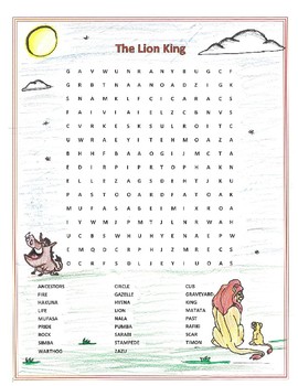 Preview of Lion King Activity Movie Word Search Disney