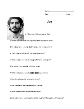 Preview of Lion Movie Worksheet