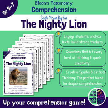 Preview of Big 5 Lion Non-fiction Reading Comprehension Questions, Short story & Rubric