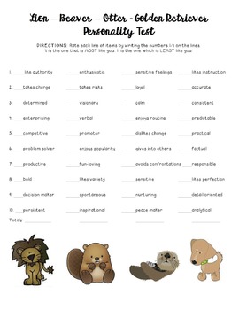 Lion - Otter - Beaver - Retriever Personality Test by A Wrinkle in Fourth