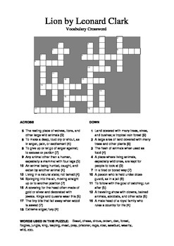 Lion by Leonard Clark Crossword Puzzle by M Walsh TPT