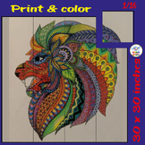 Lion's head Zentangle Mandala Collaboration Coloring Poste