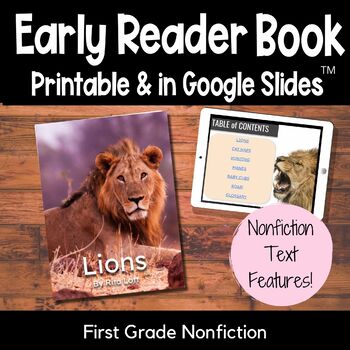 Preview of Lions Book with Nonfiction Text Features Printable and Digital for 1st Grade