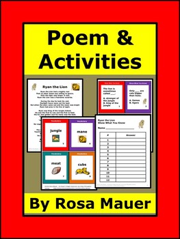 Lions Original Poem Comprehension Questions, and Language Arts Activity