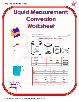 Preview of Liquid Measurement Conversion Worksheet