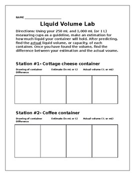 Preview of Liquid Volume Lab