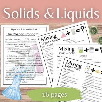 Preview of Liquid and Solid Matter Science Mini Unit for Homeschool or Classroom Resources