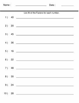 List All Factors of a Number - Factors Worksheets - List All of the Factors