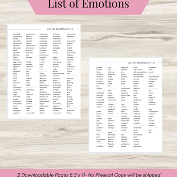 Preview of List Of Emotion Words