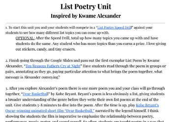 Preview of List Poetry Unit Inspired by Kwame Alexander