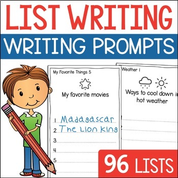Preview of List Writing Folder Resources, Fun Writing Prompts & Writing Warm Up Activities