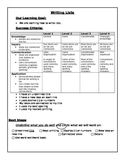 List Writing Rubric with learning goal and success criteria