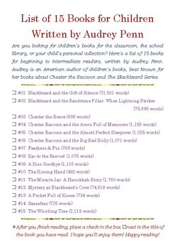 Preview of List of 15 Books for Children written by Audrey Penn w/Word Count