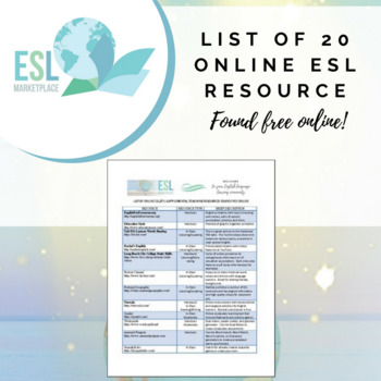 Preview of List of 20 ESL Resources Found Free Online