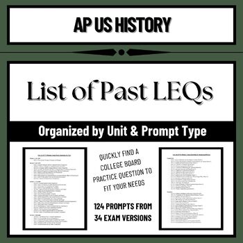 Preview of List of APUSH LEQs by Unit and Reasoning Process