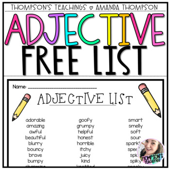 Preview of List of Adjectives FREEBIE