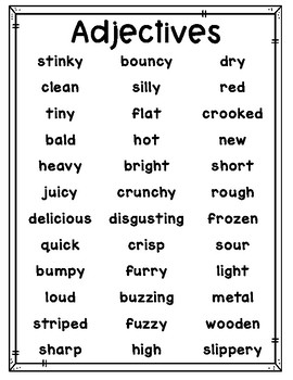 Preview of List of Adjectives