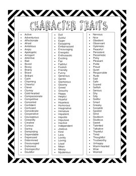 Preview of List of Character Traits