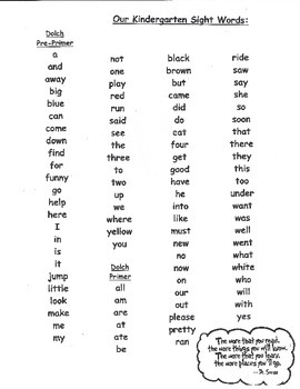 List of Dolch Pre-Primer & Primer Sight Words by Slide into Learning