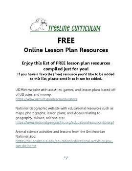Preview of List of Free Educational Resources