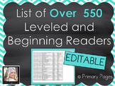 *EDITABLE* List of Leveled Books for Early and Beginning Readers