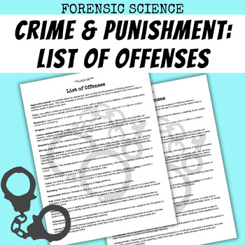 Preview of *FREE* List of Offenses (Defined): Crime & Punishment Criminal Justice Handout