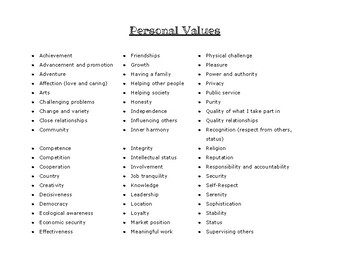 Top personal values