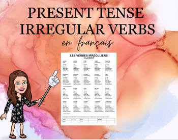 Preview of List of Present Tense Irregular Verbs in French | Verbes Irréguliers au Présent