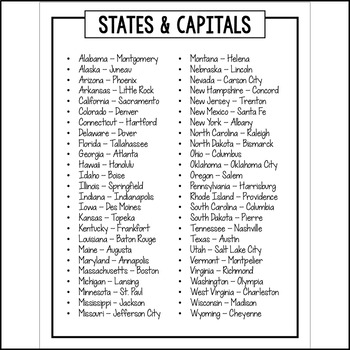 List of States & Capitals - FREE by Souter Space | TPT