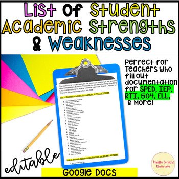 Preview of Student Academic Strengths Weaknesses Accommodations IEP SST RTI ELL 504 ESL