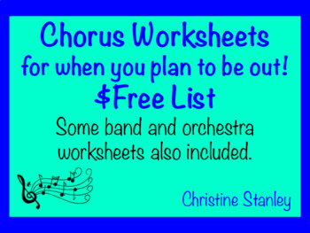 Preview of Sub Plans: Worksheets for Band, Chorus and Orchestra ~ $FREE
