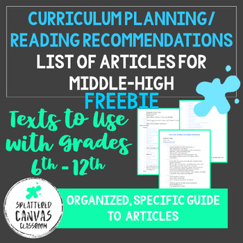 Preview of List of Texts for Middle and High School - Articles