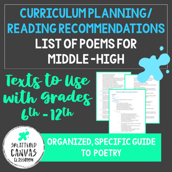 Preview of List of Texts for Middle and High School - Poetry