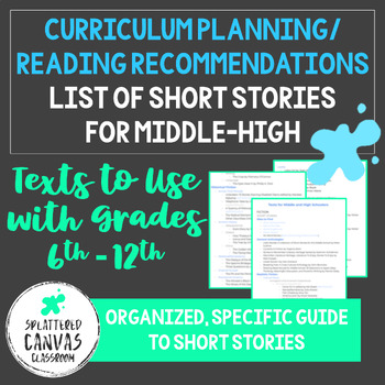 Preview of List of Texts for Middle and High School - Short Stories (Fiction)